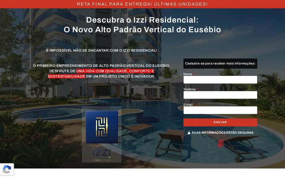 Landing page IZZI Residencial, Construtora Dube