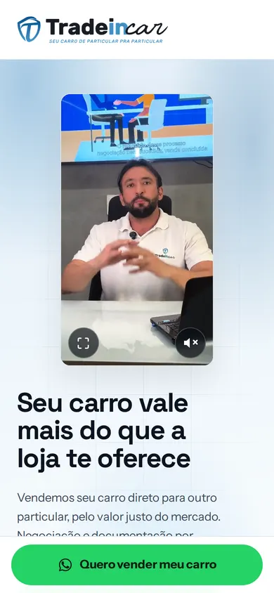 Landing page da TradeInCar no celular